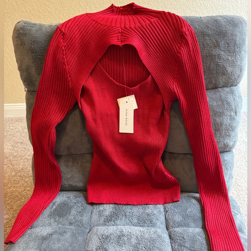 Pink Rose Vibrant Red Knit Top